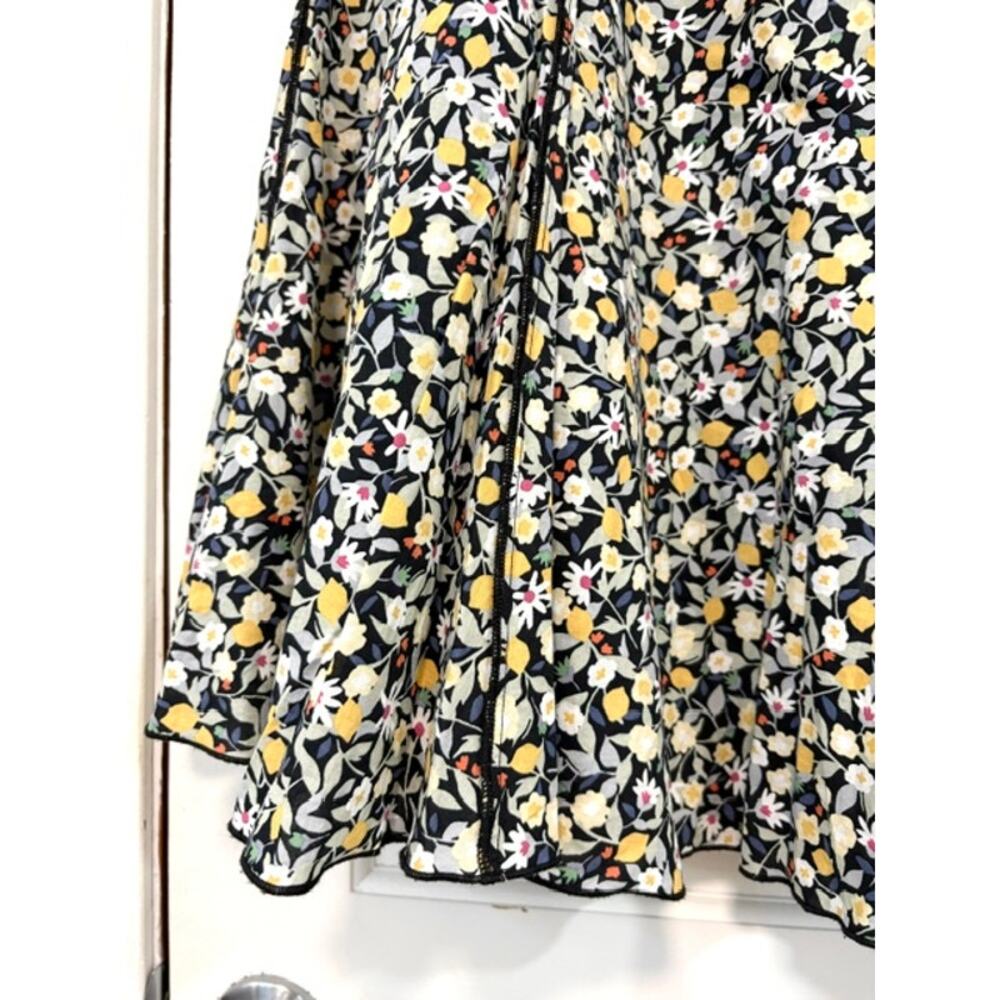 Cottagecore Floral Lemon Print‎ Midi Skirt Sz L Lined Cotton Daisy Coquette Boho - Picture 3 of 11